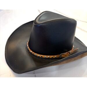 Winfield Cover Co San Francisco Black Leather Hat Western Cowboy Vtg SZ Large